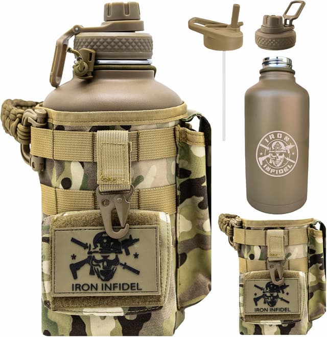 Detalle de Iron Infidel Battle Bottle 64 oz Insulated Water Bottle with Removable Sleeve and Paracord Handle (OCP Camo)
