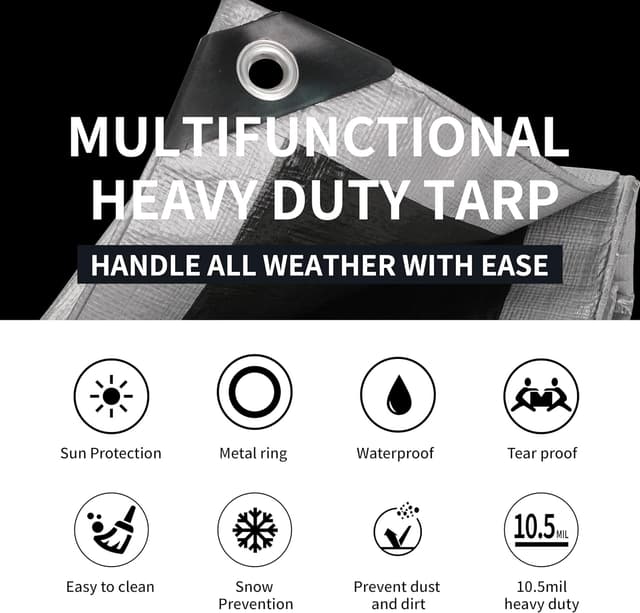 Detalle 2 de TARPAL 8x16 Feet 10.5Mil Silver/Black Heavy-Duty Waterproof Tarp