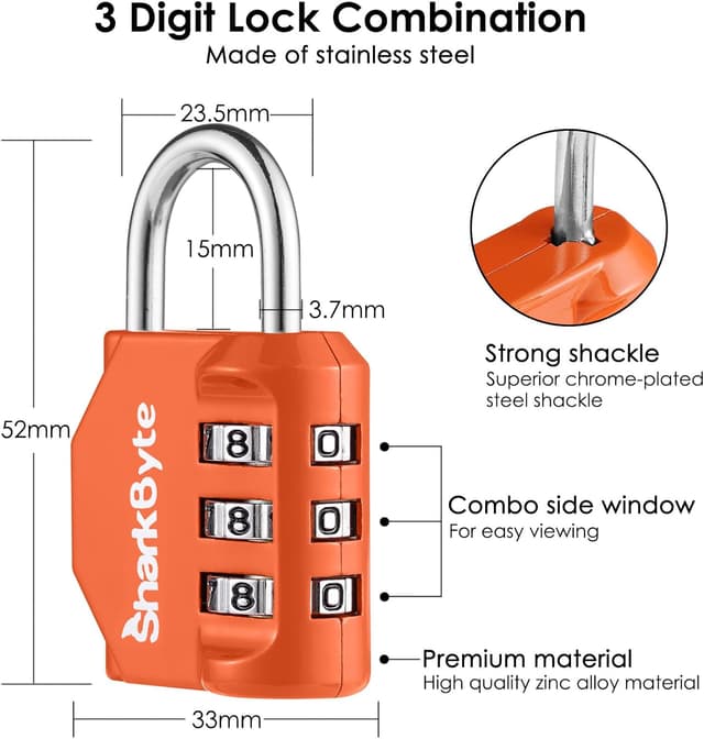 Detalle 2 de SHARKBYTE Small Luggage Locks 3 Pack