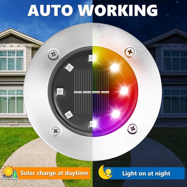 Detalle de Qedertek Solar-Bodenleuchten für außen (8er-Set) mit 8 LEDs und RGB, IP65