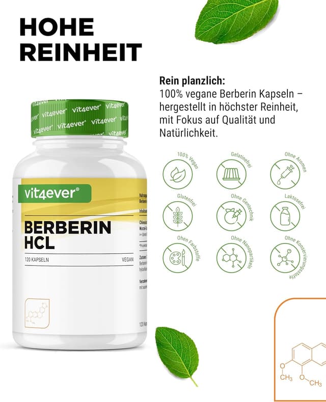 Detalle de vit4ever Berberin HCL Extrakt 500 mg Kapseln