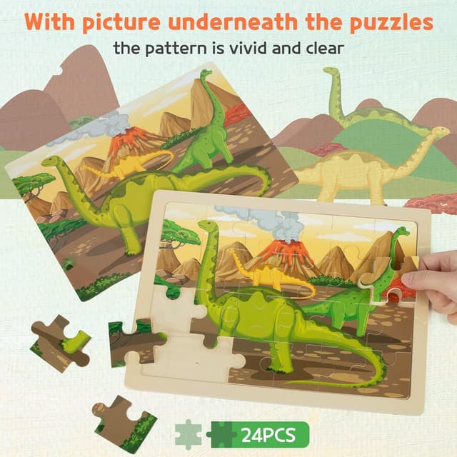 Detalle de SYNARRY Wooden Dinosaur Jigsaw 24-piece set