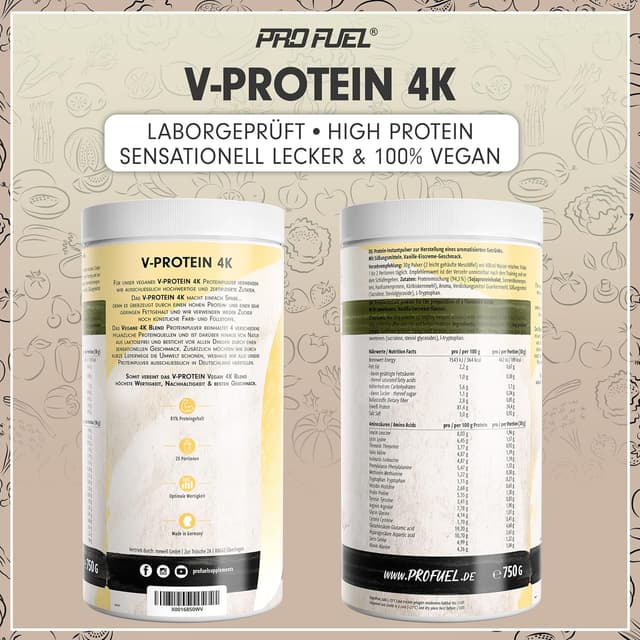 Thumbnail 5 de V-Protein 4K Blend Vegan Protein Vanille 750g 🥤