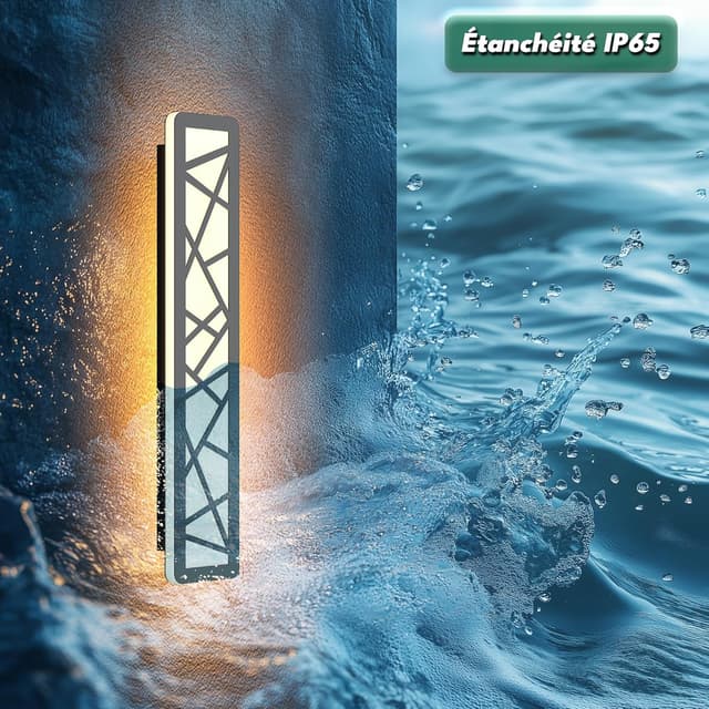 Detalle de GSALDY Applique murale extérieure et intérieure étanche IP65 géométrique noire 14W 3000K (L60 cm)