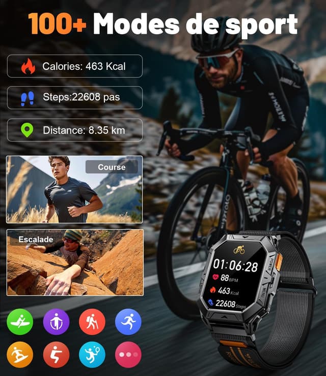Detalle de Smartwatch Herren militaire TX1 grise : écran AMOLED 2,13" et notifications d’appels