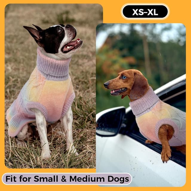 Detalle 2 de LeLePet Lelepet Turtleneck Large Dog Jumper (Rainbow L) – warm knitted turtleneck dog pullover dress