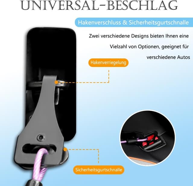 Detalle 2 de Mi Metty Hunde-Sicherheitsgurt fürs Auto 3-in-1 mit Universalstecker (Lila, 40 cm)