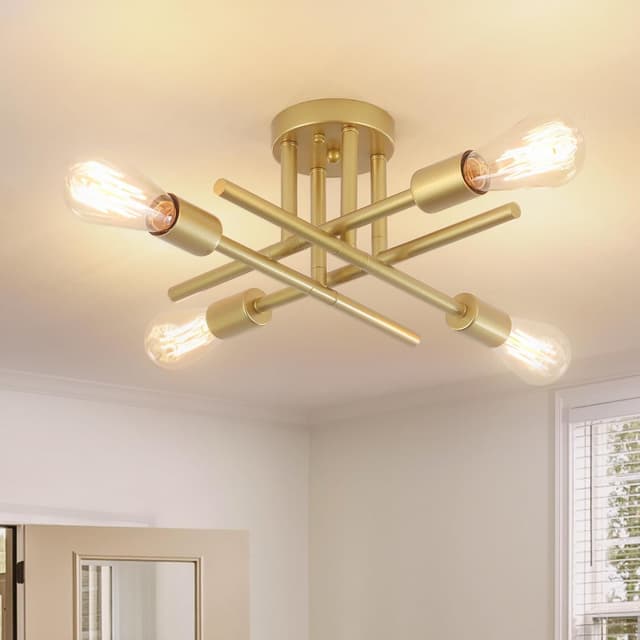 Detalle de LXWNYY Sputnik 4-Arm Gold Ceiling Light (E27) for Dining Rooms & Kitchen Islands