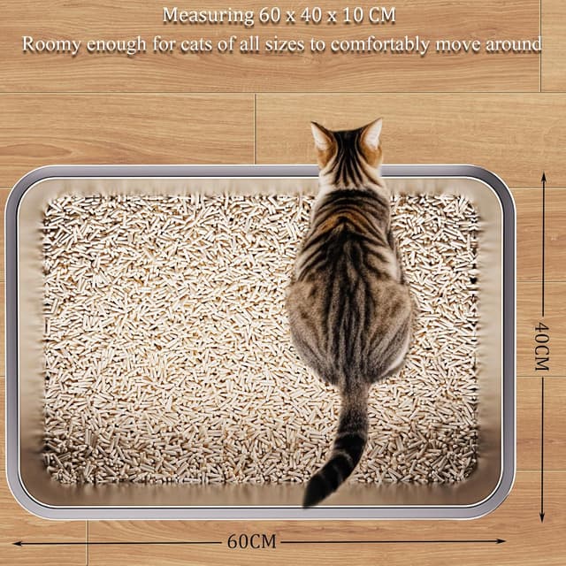 Detalle de Vealind Stainless Steel Open Cat Litter Tray (Heavy Duty, 60L)