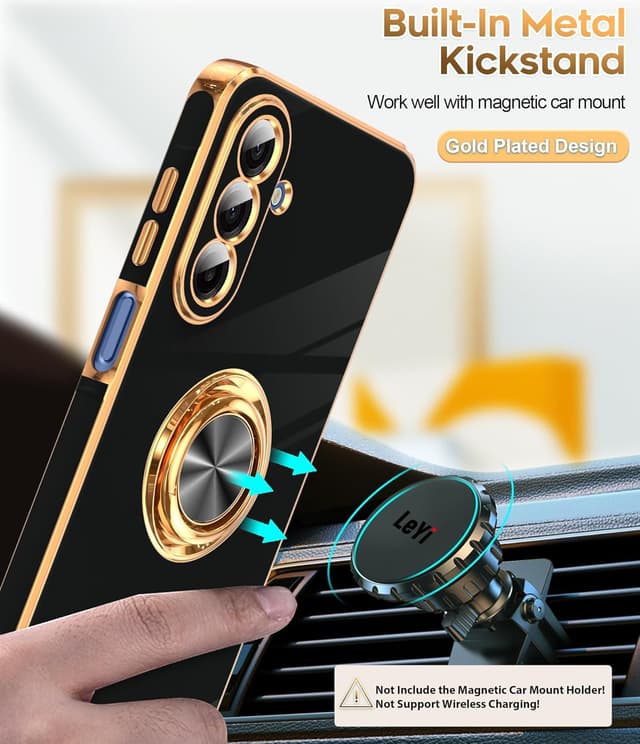 Detalle 2 de LeYi Galaxy A17 5G Phone Case (2-Pack Tempered Glass) with 360° Rotatable Ring Holder Magnetic Kickstand