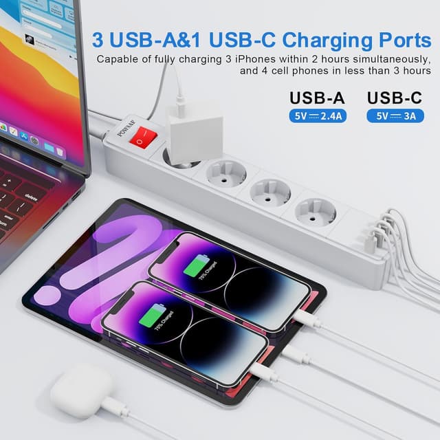 Thumbnail 1 de POWSAF striscia 4 prese 4000W con USB‑C