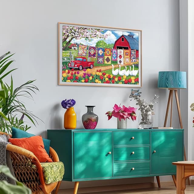 Thumbnail 6 de 300 Piece Jigsaw Puzzle for Adults – Spring Farmyard Delight with Quilts & Tulips (20.5" × 15")