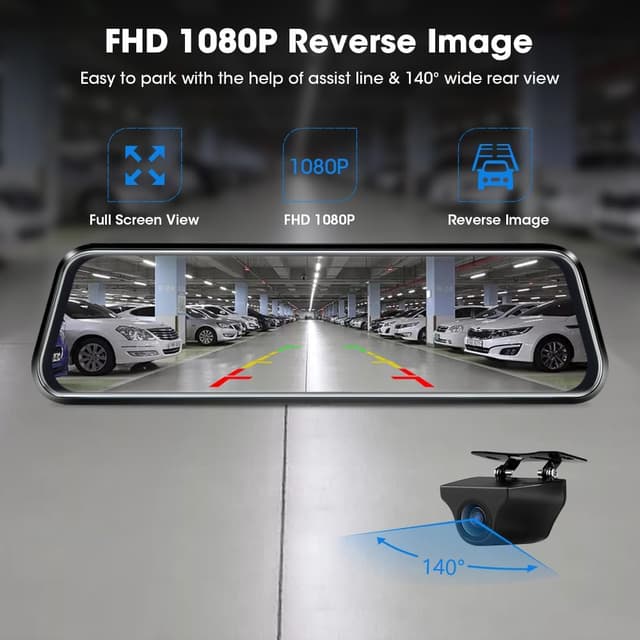 Thumbnail 4 de Jansite 10" Mirror Dash Cam 1080P dual camera