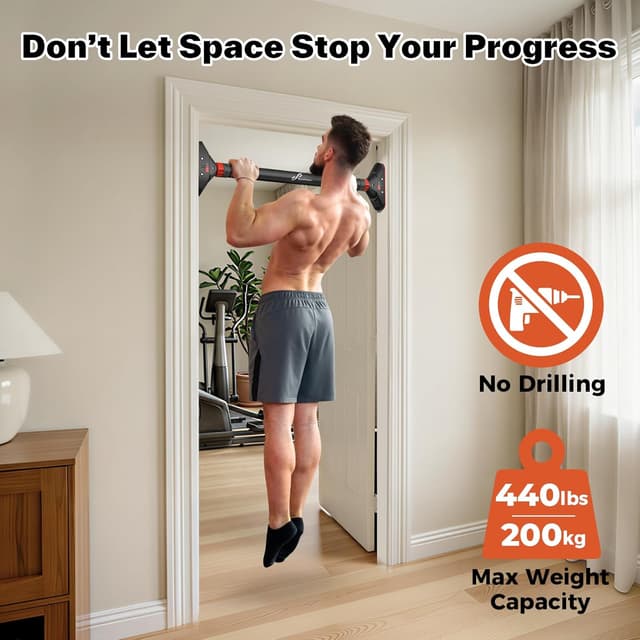 Detalle 2 de Sportneer Klimmzugstange für den Türrahmen (bis 200 kg), ausziehbar 75–94 cm – ohne Bohren mit 360°-Zahnradsperre