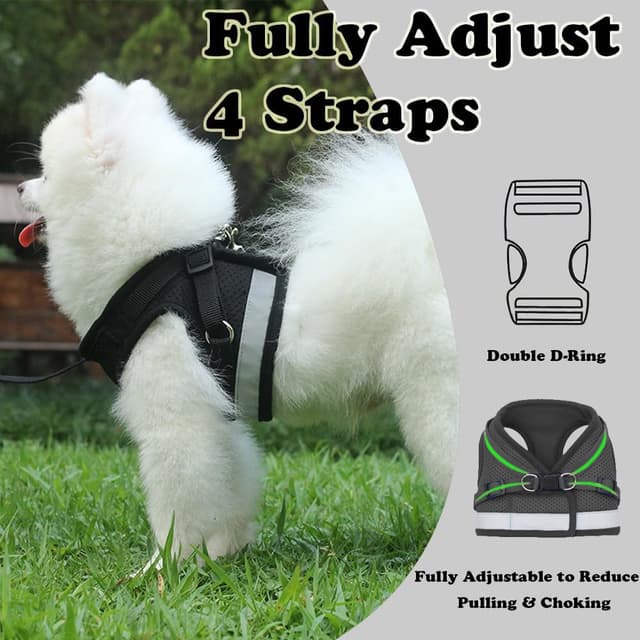 Detalle 2 de Anlitent Soft Mesh No Pull Cat Harness and Lead Set (Black, X-Large) with Escape Proof Kitten Vest