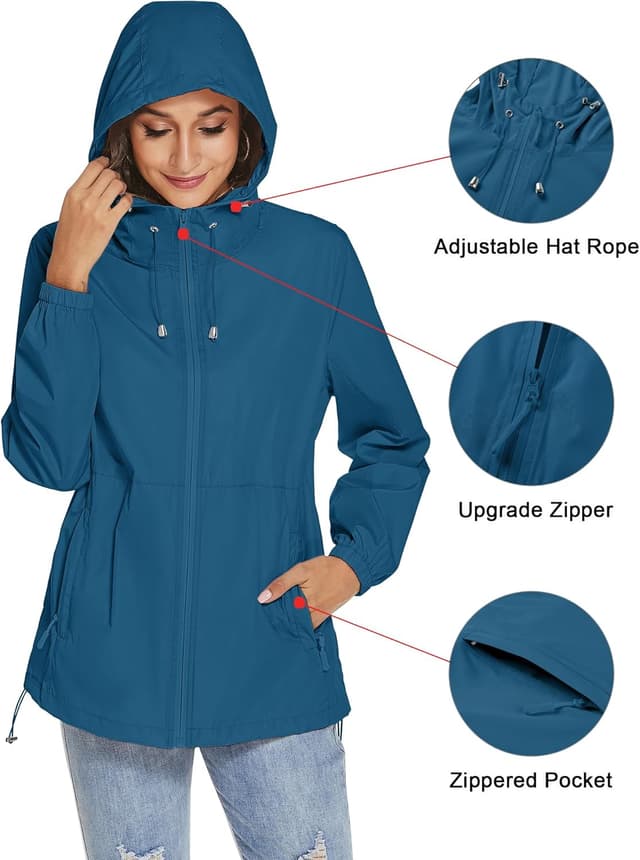 Detalle de iWoo Women’s Waterproof Lightweight Rain Jacket with Packaway Hood