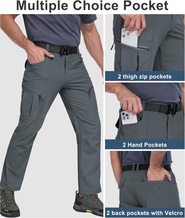 Detalle 2 de Mens Waterproof Hiking Cargo Work Pants with 6 Pockets (Lightweight Nylon Quick-Dry)