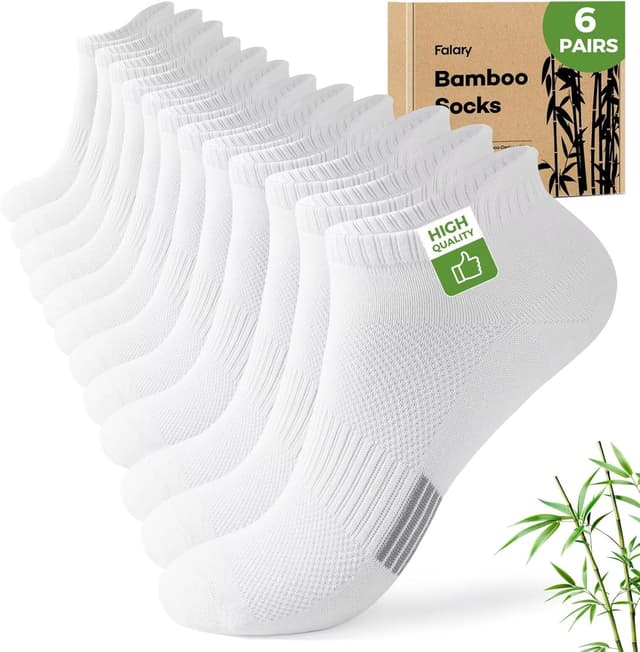 Detalle de FALARY 6 Pairs Bamboo Trainer Socks (Low Cut Ankle) – Moisture-Wicking, Anti-Blister Comfort