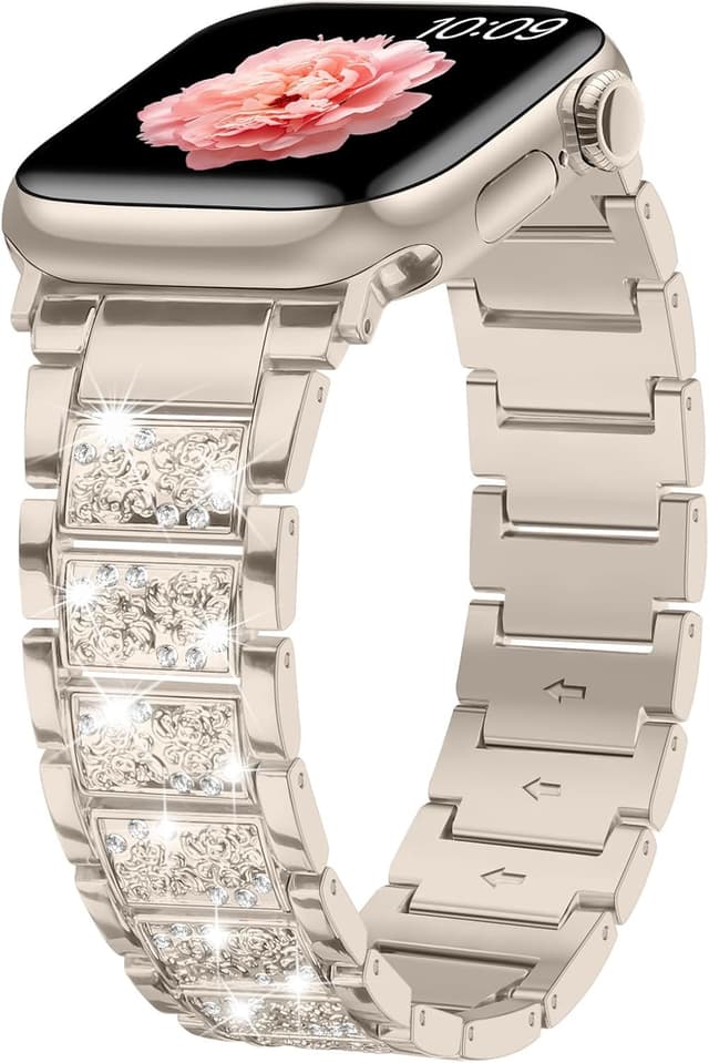 Detalle de Sixmoat Bling Diamond metal strap for Apple Watch (Starlight) – women’s 42/44/45/46/49mm compatible bands