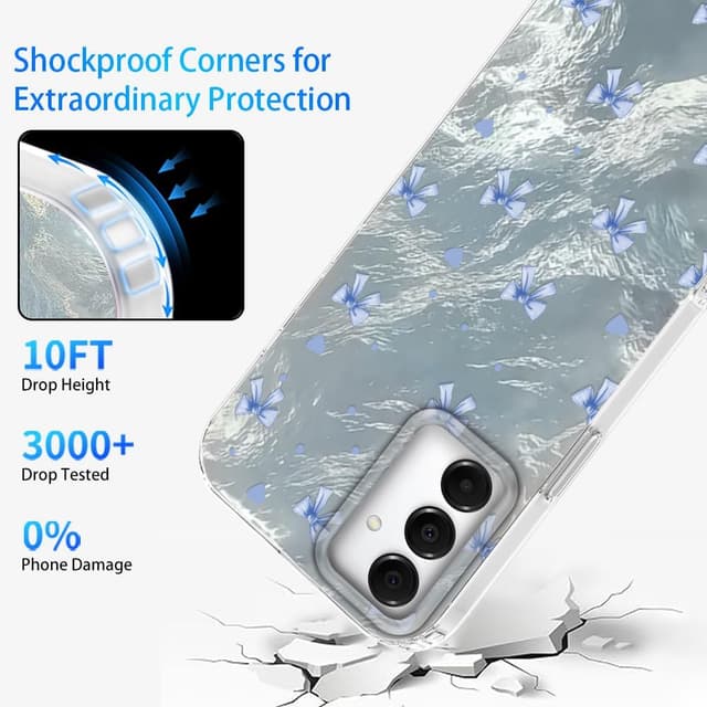 Detalle 2 de Tedyhulle Hülle für Samsung Galaxy A34 5G – Weicher TPU-Rahmen mit harter PC-Rückseite und blauem Schleifen-/Glitzer-Motiv