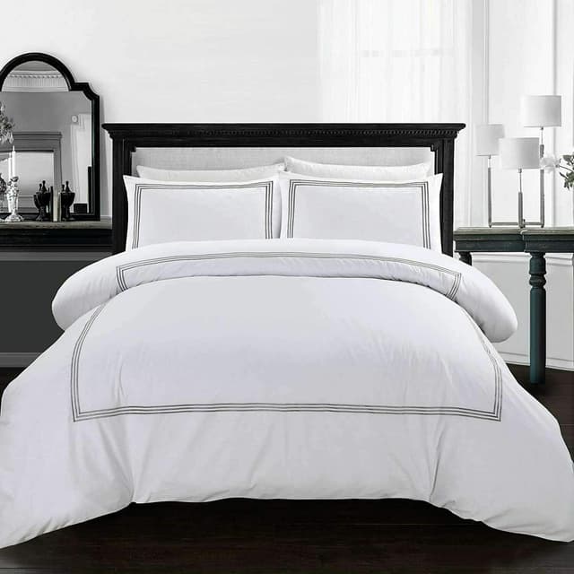 Detalle de My Home Store Embroidered White Super King Duvet Cover Set (Hotel Quality 200TC)