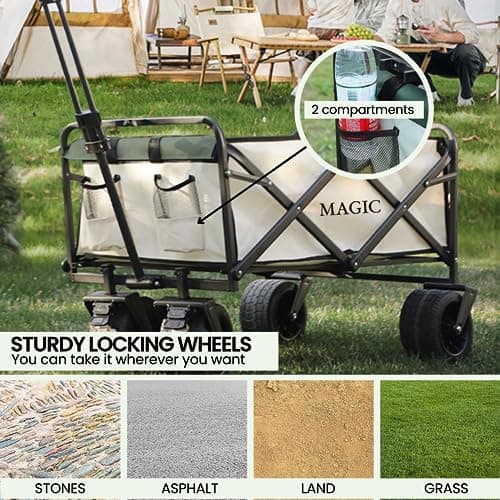 Detalle de Carro de playa y camping plegable MAGIC SELECT con ruedas grandes, bolsa y mango ajustable