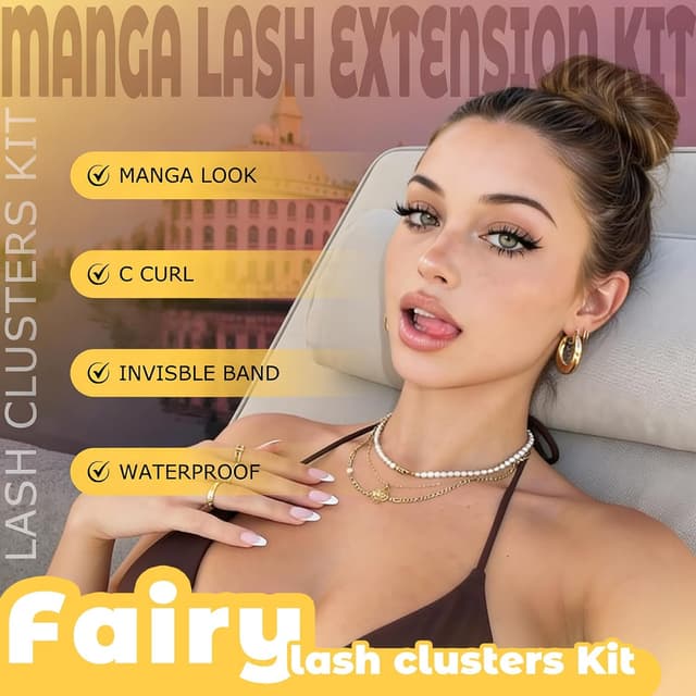 Detalle de QUEWEL Manga-Lashes Cluster-Lashes Set (144 Stück) DIY mit Kleber, Pinzette und Entferner – 10 bis 18 mm