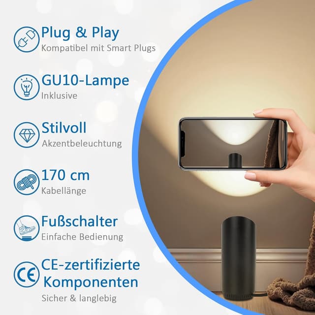 Thumbnail 4 de HUAEU Foco LED de 6W 🛋️ Luz cálida, interruptor, negro 1U