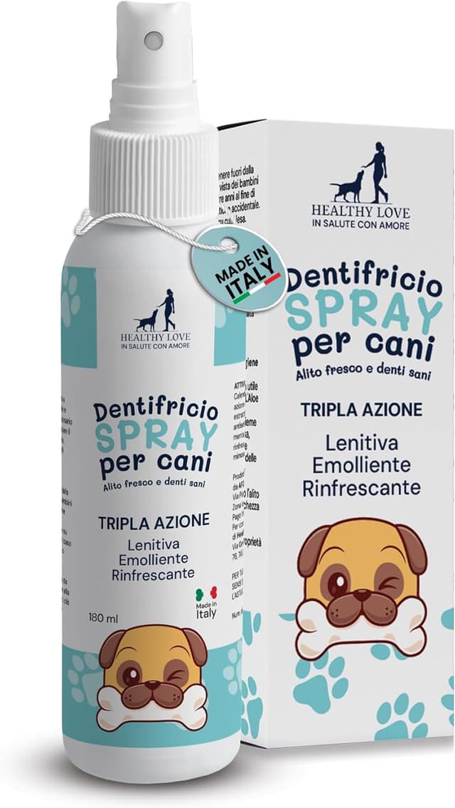 Detalle de HEALTHY LOVE Dentifricio per cani spray formato maxi 180 ml con aloe bio e calendula
