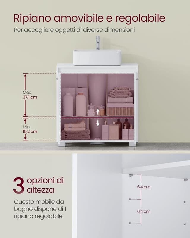 Detalle 2 de VASAGLE Mobile sottolavabo BBK506W01 60 cm