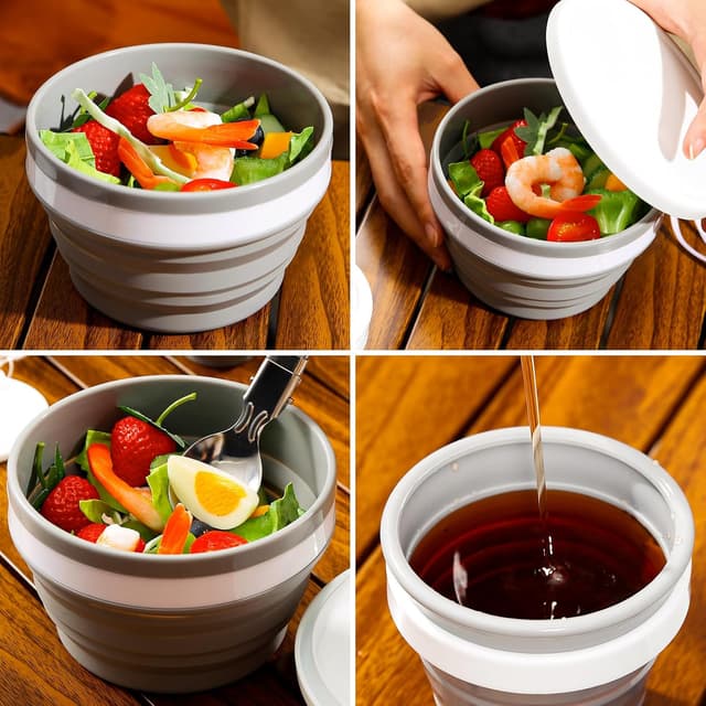 Thumbnail 6 de Odoland set stoviglie da campeggio per 1 persona con ciotola pieghevole in silicone, tazza con coperchio e cucchiaio in acciaio