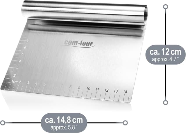 Detalle 2 de COM-FOUR spatule à pâte avec coupe-pâte en acier inoxydable, manche rond et bords droits (1 pièce)