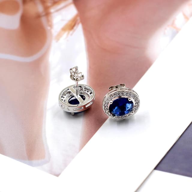 Thumbnail 6 de Vivaday Oval Cut Cubic Zirconia Halo Stud Earrings (White Gold Plated) YA5119