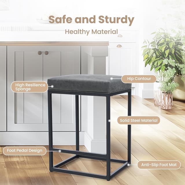 Thumbnail 4 de ALPHA HOME Set of 2 bar stools, counter height