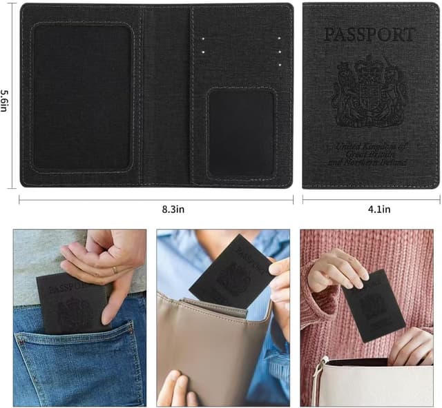 Detalle de Cinocratic RFID Blocking Passport Holder Cover & Travel Wallet (Black) – PU Leather organiser