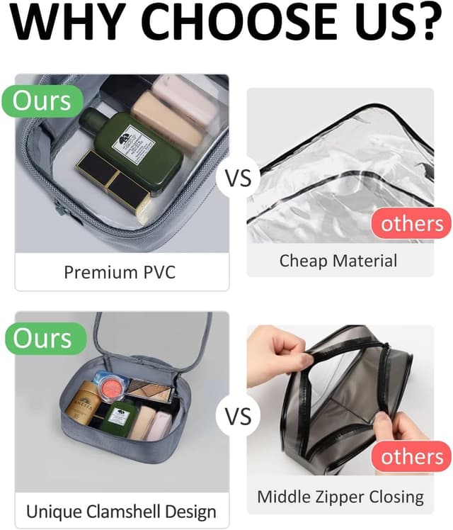 Detalle de Moyad Clear Travel Toiletries Bag with Handle (TSA-approved quart size), transparent airport liquid pouch in grey