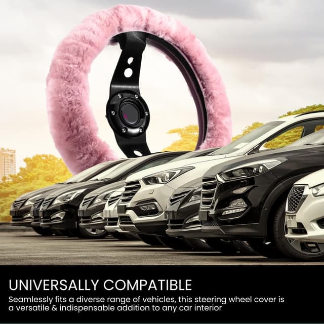 Detalle de Andalus Brands Luxury Fluffy Car Steering Wheel Covers – Genuine Merino Sheepskin, Pink (Universal 14.5–15")