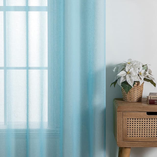 Detalle de MIULEE – Lot de 2 panneaux voilages à œillets effet lin 140x280 cm bleu ciel