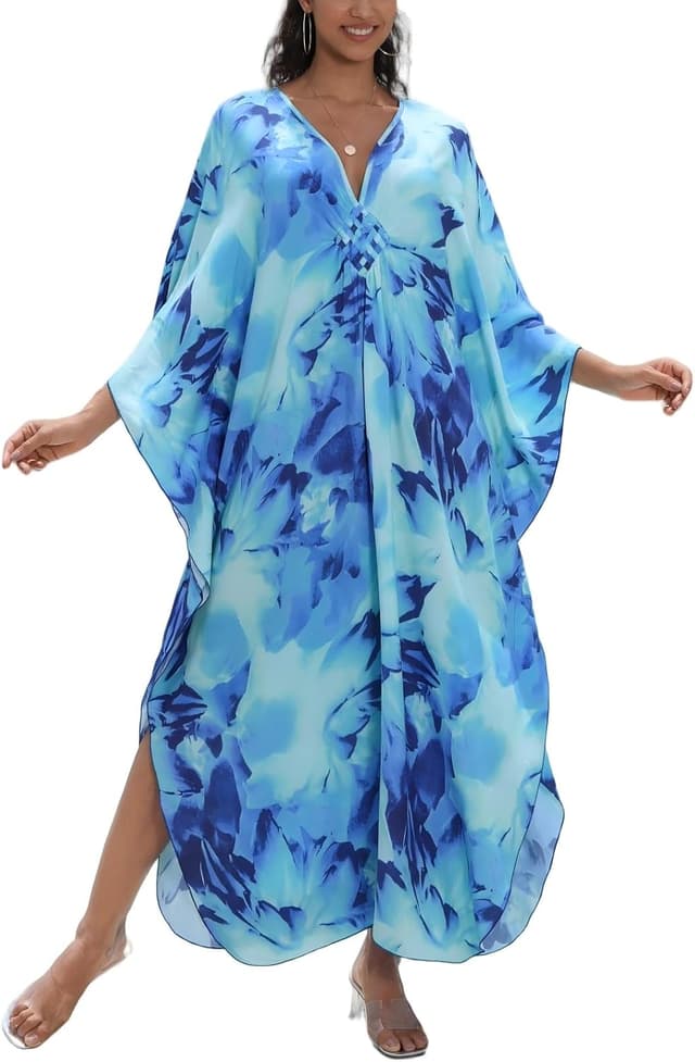 Detalle 2 de IMAGEKOPE Women’s 2025 Summer Kaftan Dress (Plus Size) Deep V-Neck Swim Cover-Up