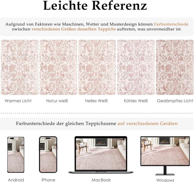 Detalle 2 de HUGEAR Vintage Pink Low Pile Washable Non-Slip Area Rug 180x270cm