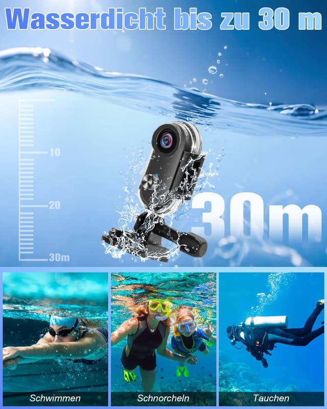 Detalle de Nisanuki Action Cam 4K – Sportkamera WLAN mit 120° Weitwinkel, Mini-Helm- & Unterwasserkamera