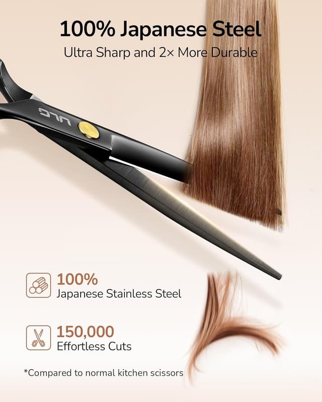 Detalle de ULG Professional Hair Cutting Scissors Set (16.5 cm) with Thinning Shears, Comb, Clips & Case – at-home salon haircut kit