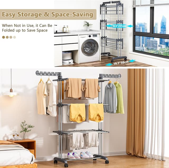 Detalle 2 de PurKeep Wäscheständer 4-Etagen Großkapazität