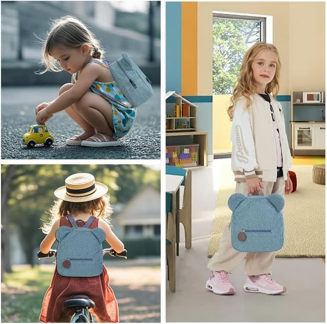 Detalle de Zaino in peluche Aomig con orsetto, zaino a spalla con orecchie e mini peluche per bambini (bianco)