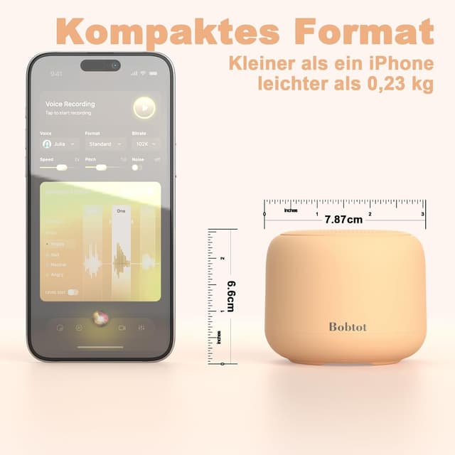 Detalle 2 de Bobtot Tragbarer Bluetooth-Lautsprecher (Orange) mit 15 Stunden Spielzeit, wasserdicht und Freisprechfunktion