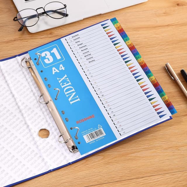 Detalle 2 de 1–31 Part File Dividers A4 (5 Pack) PVC plastic dividers for ring binders with 11 holes and content list