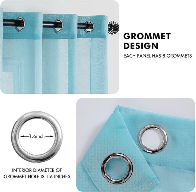 Detalle 2 de MIULEE – Lot de 2 panneaux voilages à œillets effet lin 140x280 cm bleu ciel