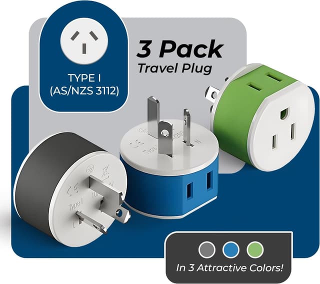 Detalle 2 de OREI Type I (US-16) Australia/New Zealand/China to USA Power Plug Adapter, Travel 3-Pack