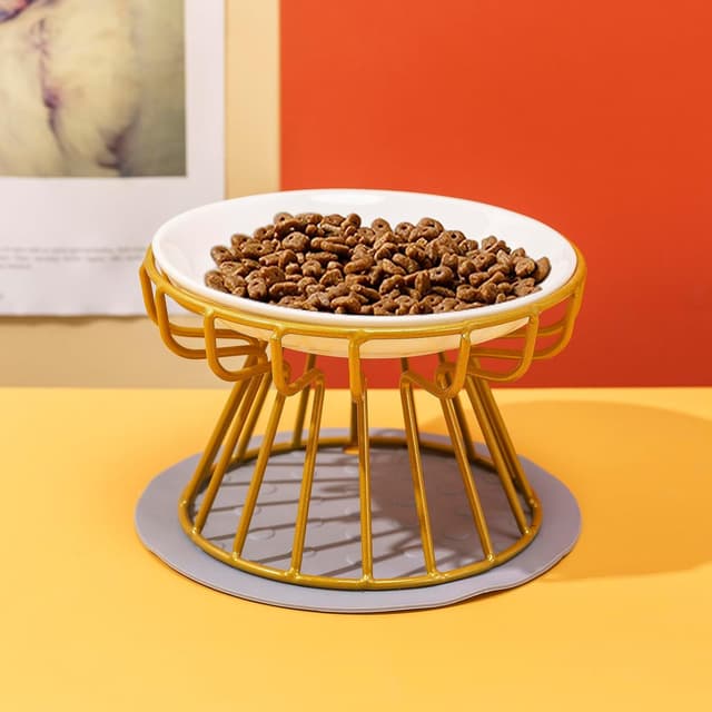 Detalle 2 de All-Pie Ceramic cat bowl with iron stand and anti-slip pad (Gold stand + cat paw dish)