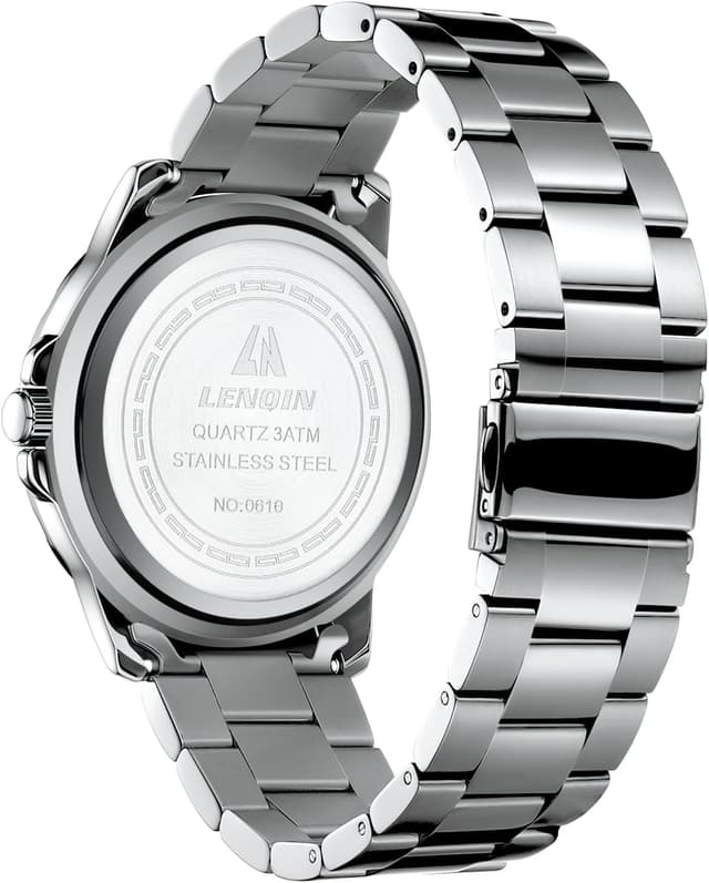 Detalle de LN LENQIN Herrenarmbanduhr aus Edelstahl mit Quarzwerk, analogem Zifferblatt und Datumsanzeige (3 ATM)